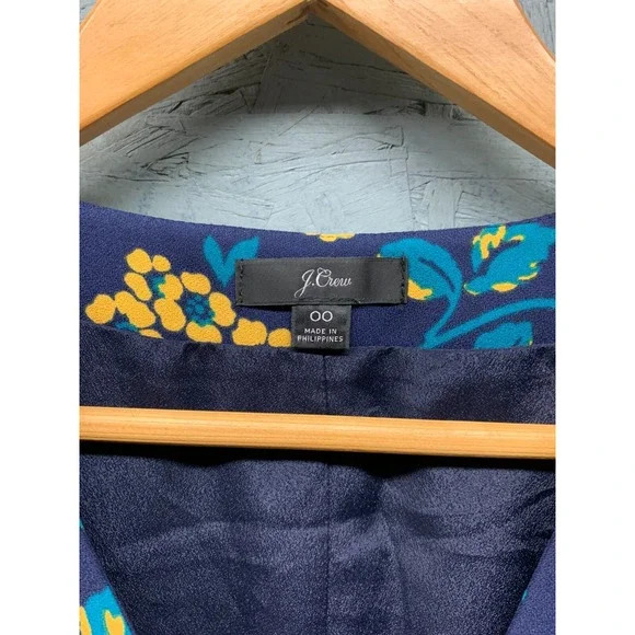 J.Crew Wrap Dress 00 Navy Yellow Floral 3/4 Sleeve Mini V Neck Women's Polyester - Picture 5 of 9